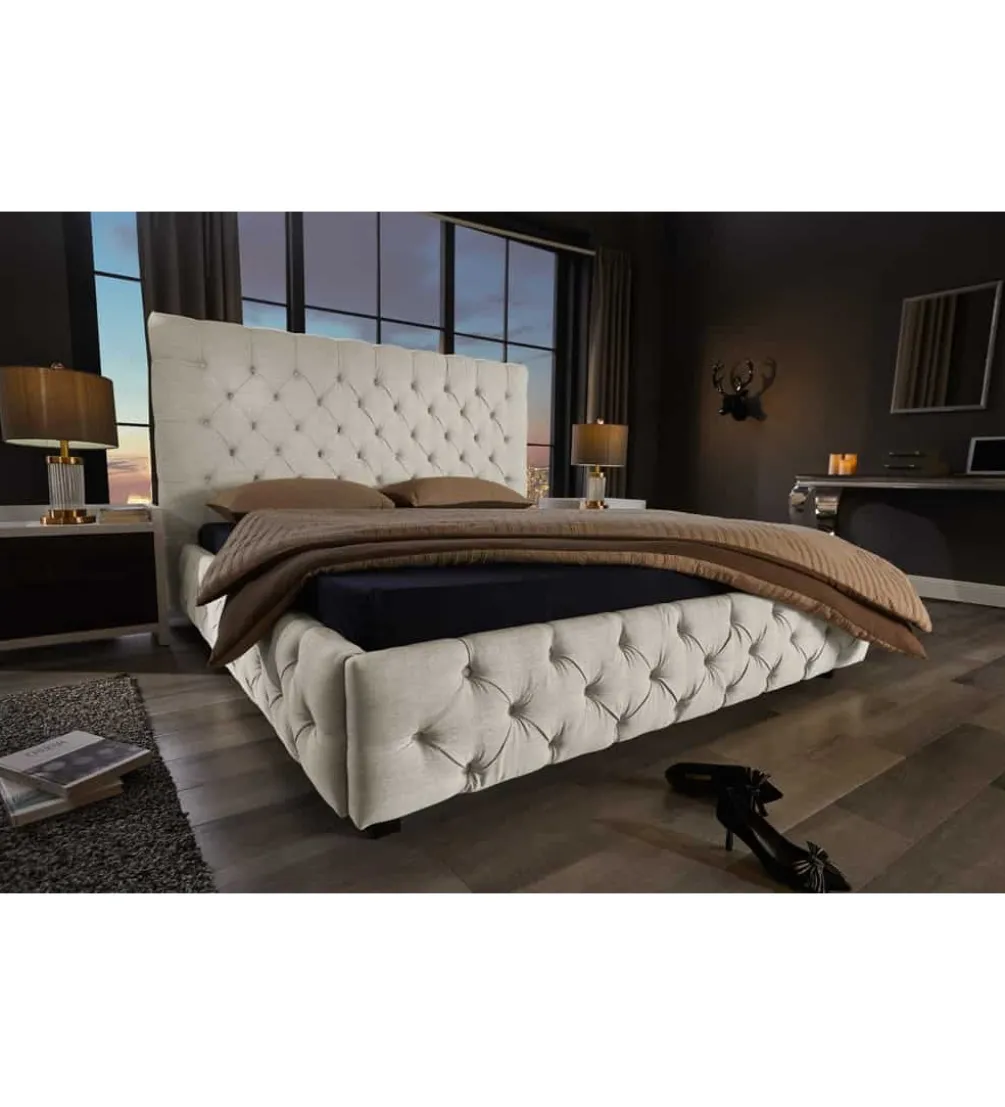 Łóżko tapicerowane PARIS CHESTERFIELD 180 cm x 200 cm beżowe lniane