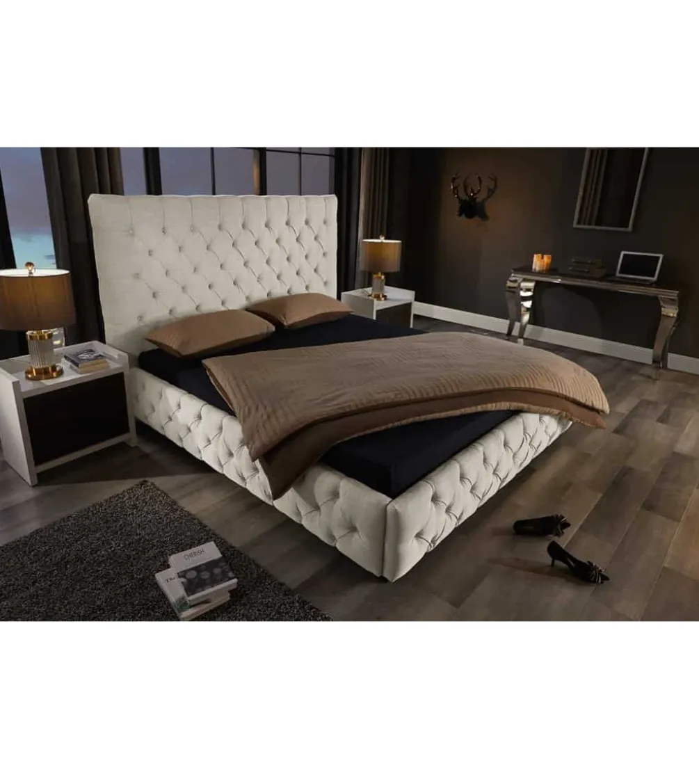 Łóżko tapicerowane PARIS CHESTERFIELD 180 cm x 200 cm beżowe lniane