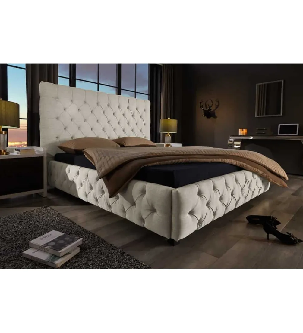 Łóżko tapicerowane PARIS CHESTERFIELD 180 cm x 200 cm beżowe lniane