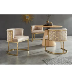 Krzesło ELEGANCE welwet beżowy złote nogi