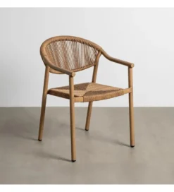 Krzesło NAMILANO 80 cm plecionka w stylu rattan brązowe