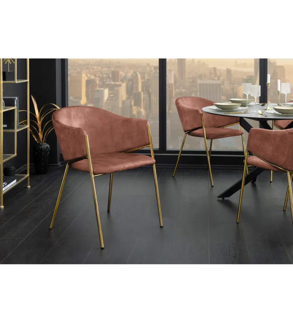 Krzesło NOBLESSE welwet różowy złote nogi