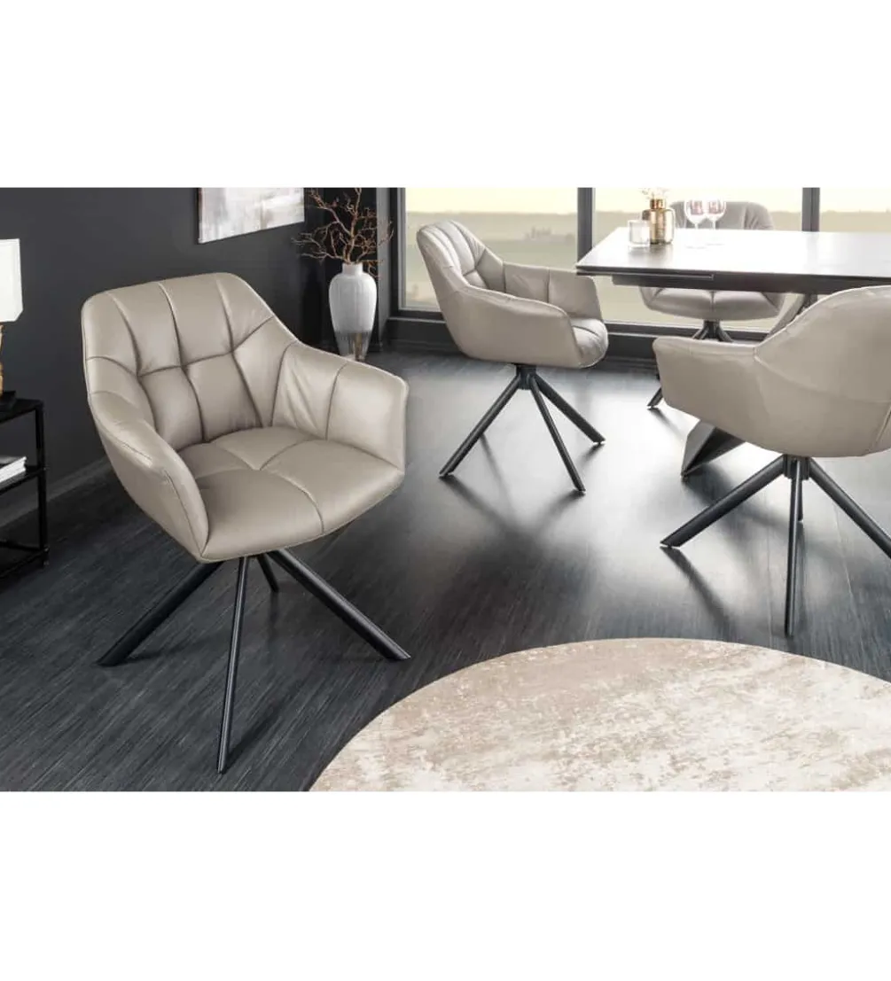 Krzesło obrotowe PAPILLON 83 cm 180 stopni skórzany taupe