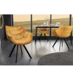 Krzesło THE DUTCH COMFORT z podłokietnikami welur musztardowy