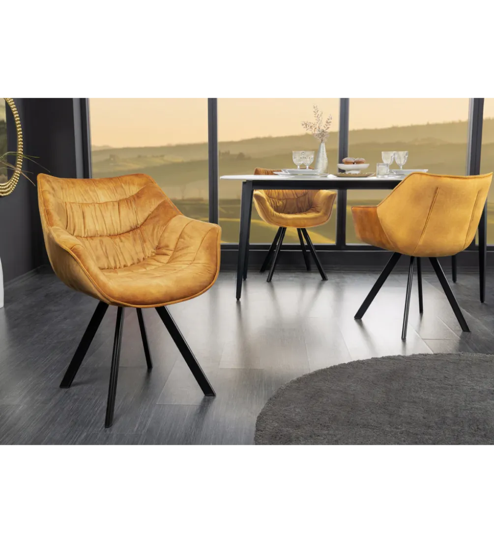 Krzesło THE DUTCH COMFORT z podłokietnikami welur musztardowy