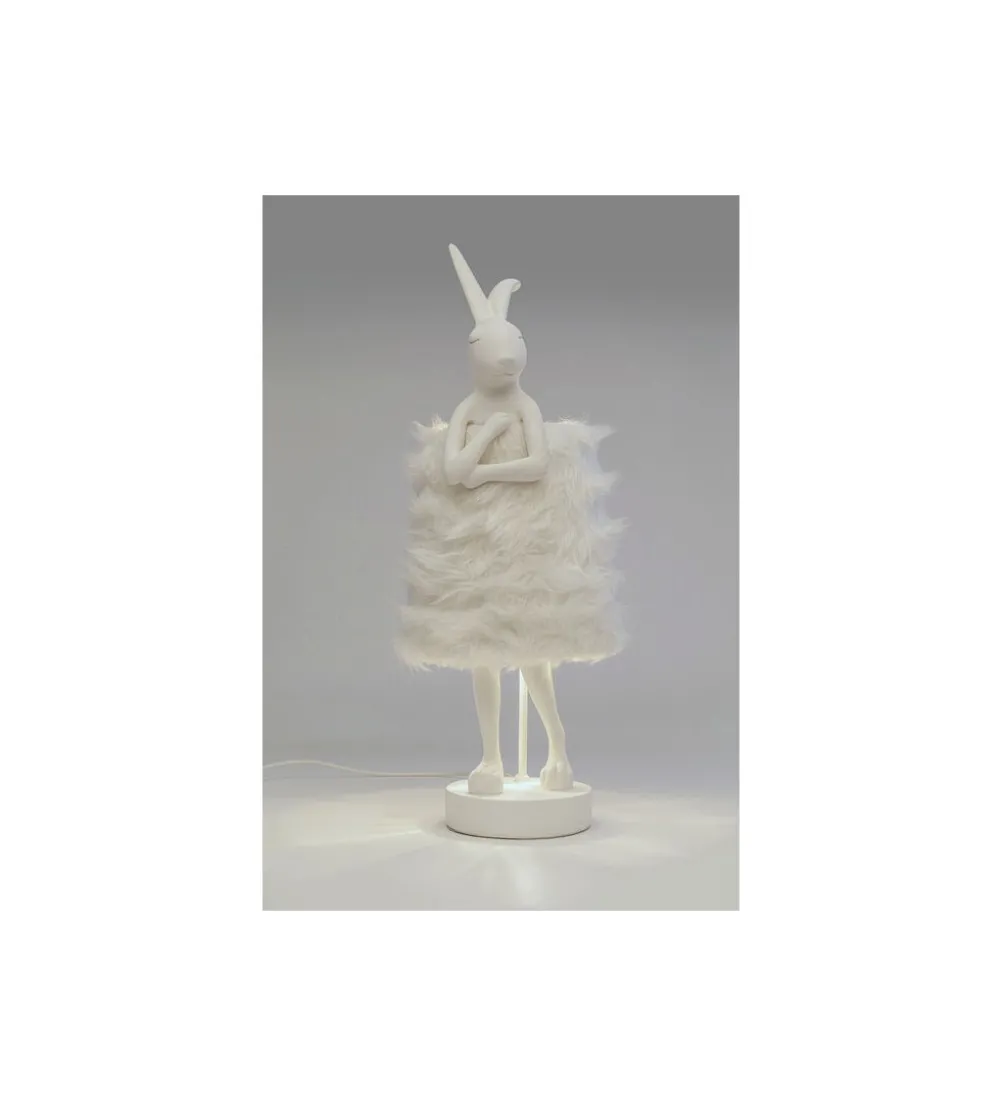 Lampa stołowa ANIMAL RABBIT FUR 68 cm srebrno biała