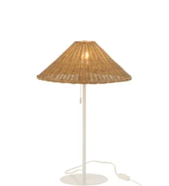 Lampa stołowa MERTAN 50 cm rattan biała