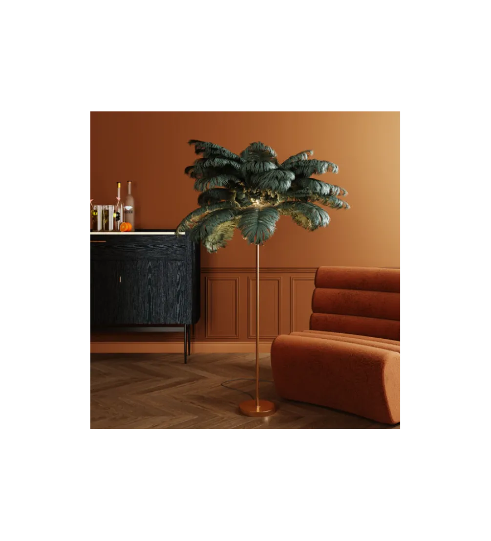 Lampa podłogowa FEATHER PALM 165 cm pióra turkusowa