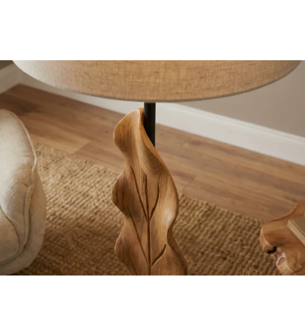 Lampa podłogowa LEAF 130 cm drewno teak