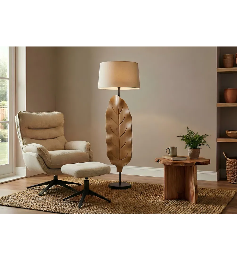 Lampa podłogowa LEAF 130 cm drewno teak