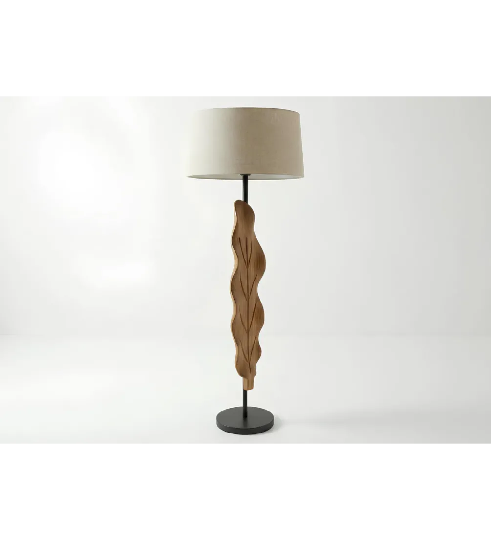 Lampa podłogowa LEAF 130 cm drewno teak