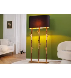 Lampa stojąca WARDROBE 150 cm naturalny z abażurem czarno-złotym