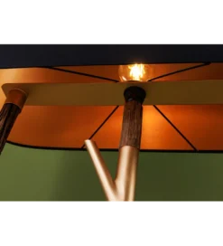 Lampa stojąca WARDROBE 150 cm naturalny z abażurem czarno-złotym