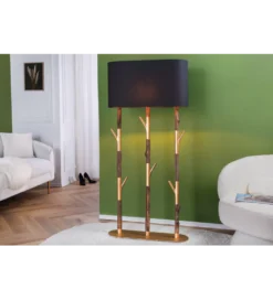 Lampa stojąca WARDROBE 150 cm naturalny z abażurem czarno-złotym