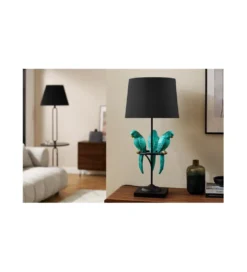Lampa stołowa Papuga 35 cm czarno turkusowa