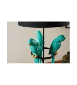 Lampa stołowa Papuga 35 cm czarno turkusowa