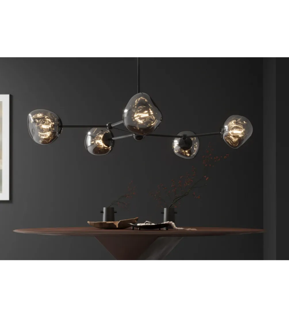 Lampa wisząca LIQUID DIAMOND 5 kloszy szkło dymione
