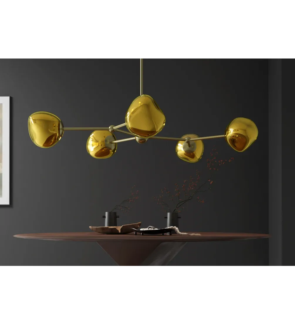 Lampa wisząca LIQUID DIAMOND 5 kloszy szkło złoty