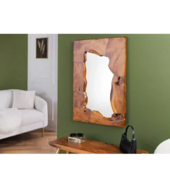 Lustro ścienne MOZAIKA 90 cm drewno tekowe