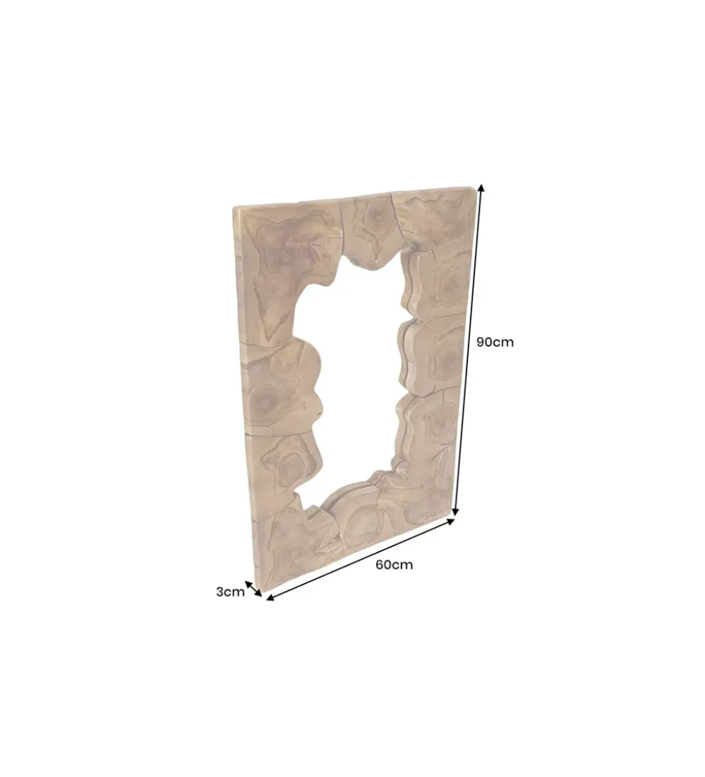 Lustro ścienne MOZAIKA 90 cm drewno tekowe