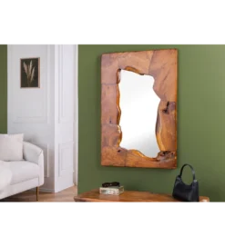 Lustro ścienne MOZAIKA 90 cm drewno tekowe