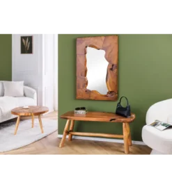 Lustro ścienne MOZAIKA 90 cm drewno tekowe