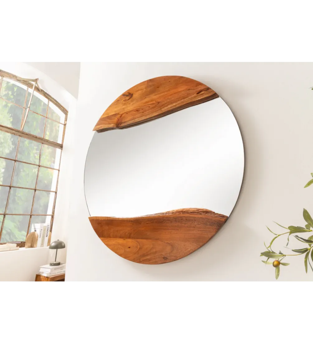 Lustro wiszące MIRROR 100 cm drewno akacja