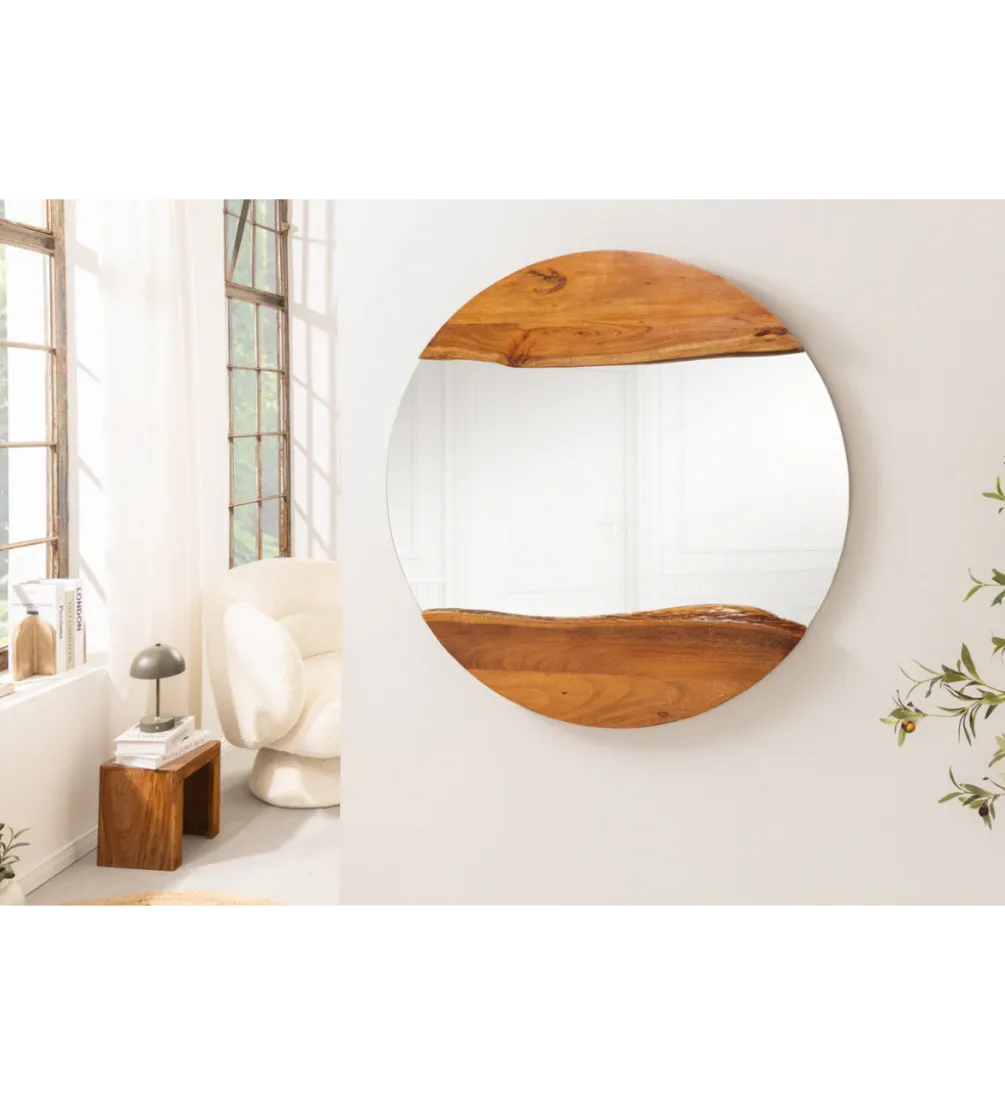 Lustro wiszące MIRROR 100 cm drewno akacja