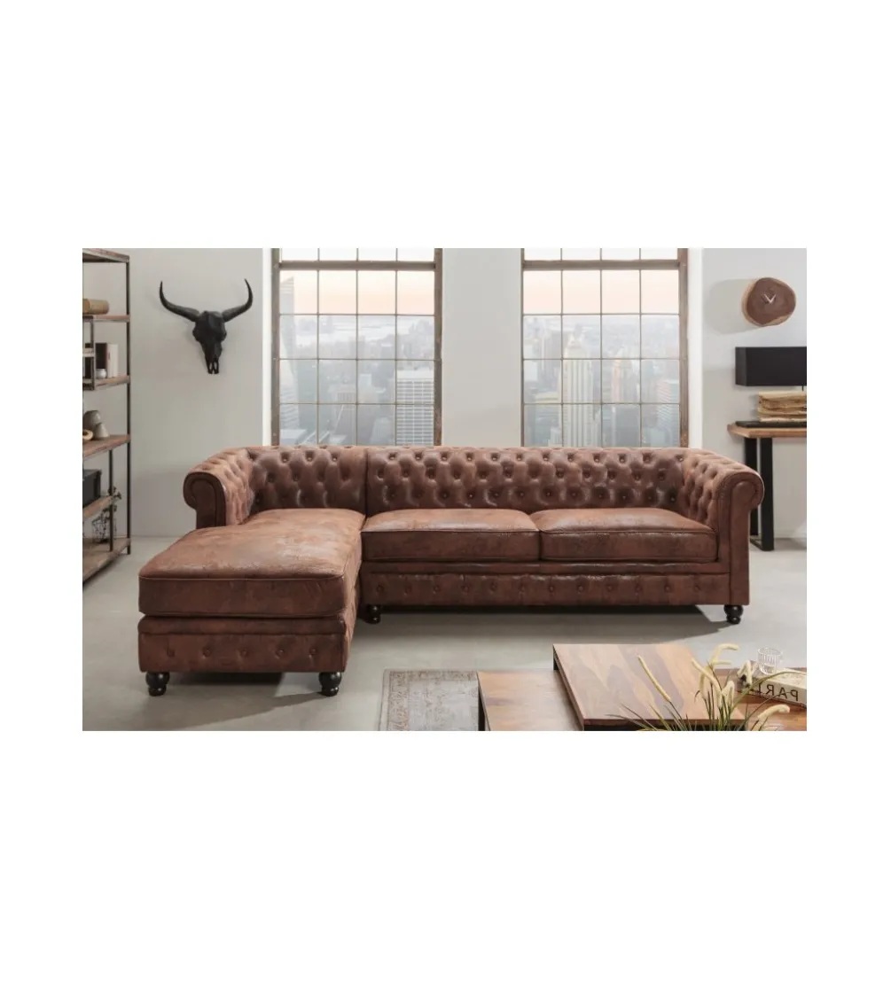 Narożnik Chesterfield 270 cm antyczny brąz lewostronny