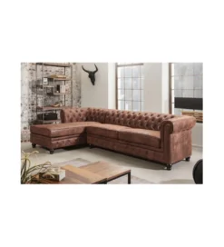 Narożnik Chesterfield 270 cm antyczny brąz lewostronny