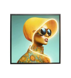 Obraz SUN HAT WOMAN LED 80 x 80 cm żółty