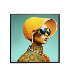 Obraz SUN HAT WOMAN LED 80 x 80 cm żółty