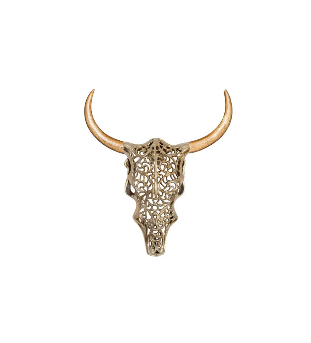 Ozdoba ścienna EXOTIC BULL 57 cm drewno mango złoto