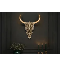 Ozdoba ścienna EXOTIC BULL 57 cm drewno mango złoto