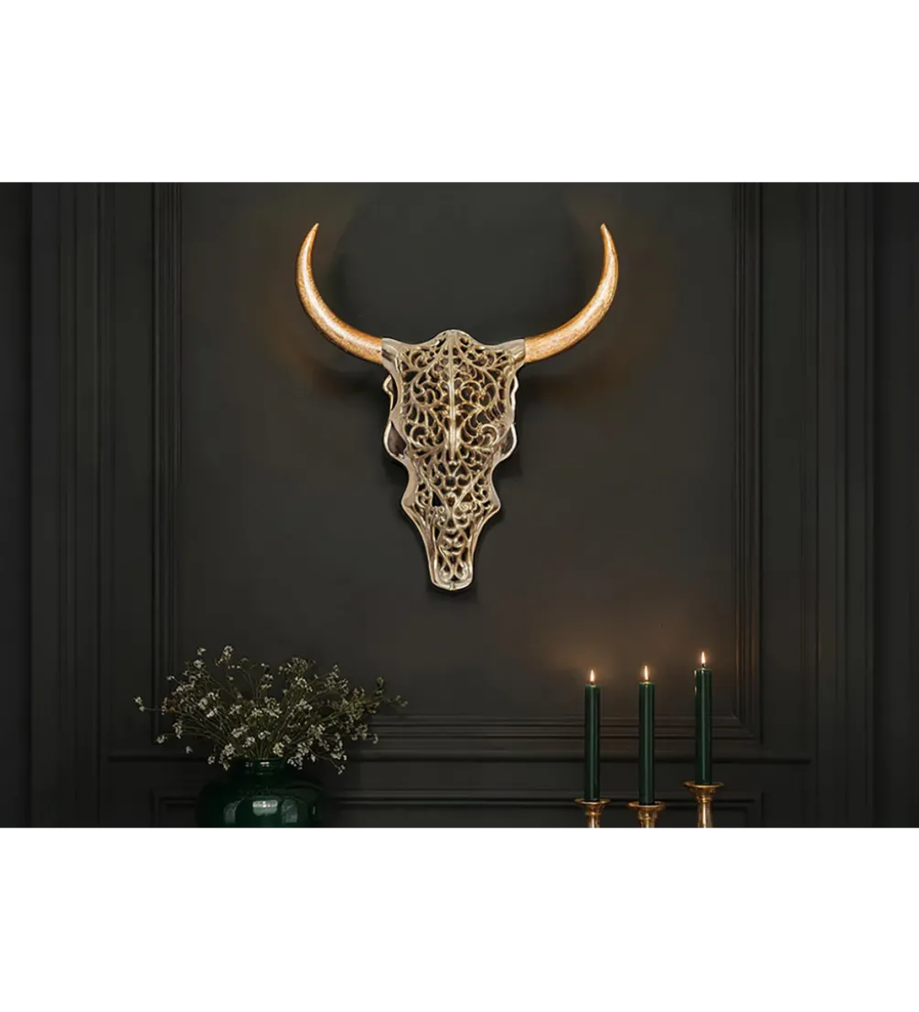 Ozdoba ścienna EXOTIC BULL 57 cm drewno mango złoto