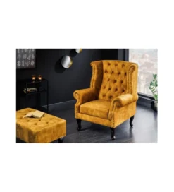 Podnóżek BRIGIDA Chesterfield musztardowy