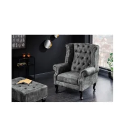 Podnóżek BRIGIDA Chesterfield 80 cm szary