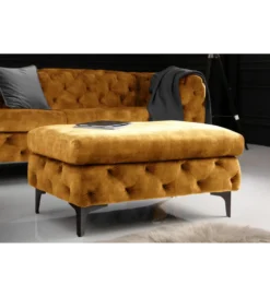 Pufa MODERN BAROCK 90 cm aksamitny musztardowo żółty
