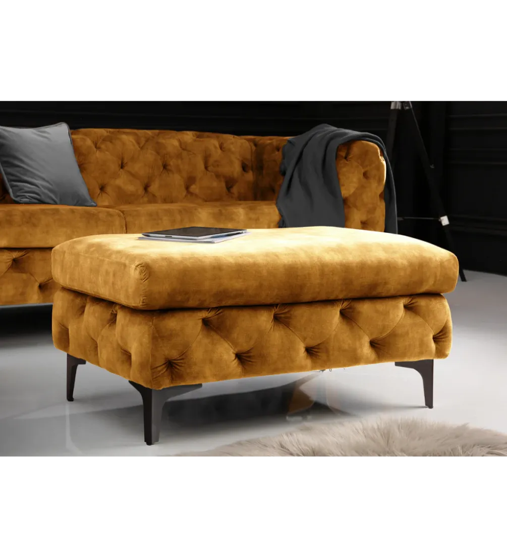 Pufa MODERN BAROCK 90 cm aksamitny musztardowo żółty