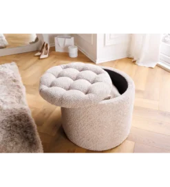 Pufa MODERN BAROCK STORAGE 50 cm bouclé kolor szampański