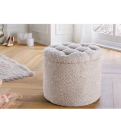 Pufa MODERN BAROCK STORAGE 50 cm bouclé kolor szampański