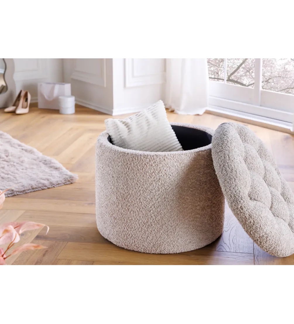 Pufa MODERN BAROCK STORAGE 50 cm bouclé kolor szampański