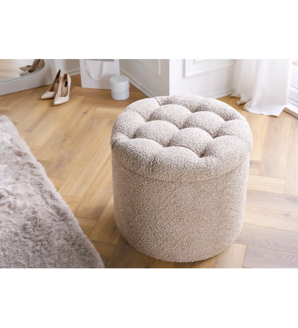 Pufa MODERN BAROCK STORAGE 50 cm bouclé kolor szampański
