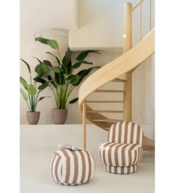 Pufa STRIPED 61 cm białokarmelowy