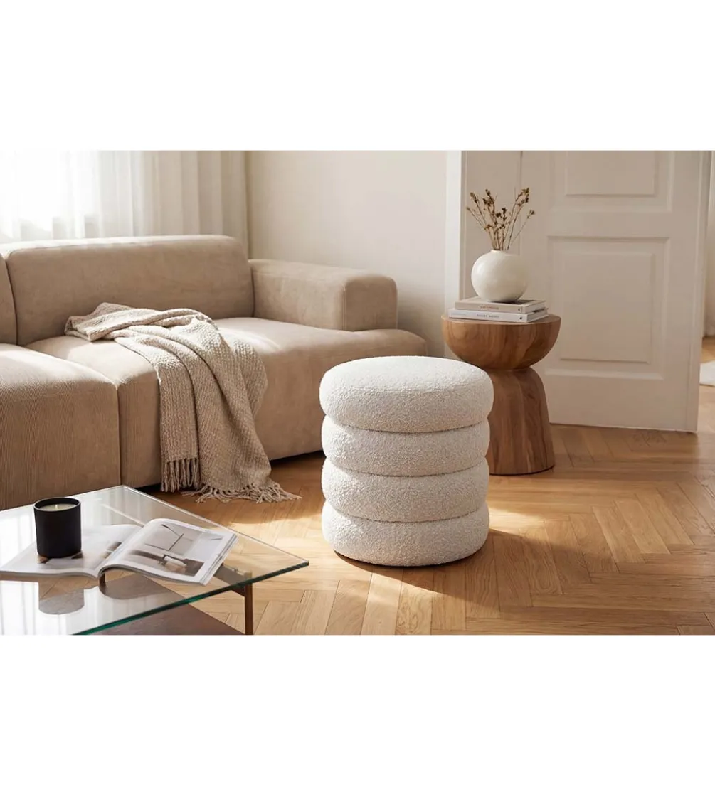 Pufa VOGUE 40 cm z schowkiem boucle biała