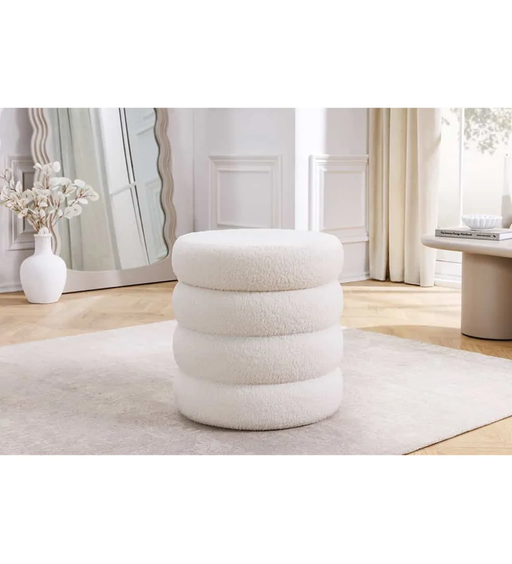Pufa VOGUE 40 cm z schowkiem boucle biała