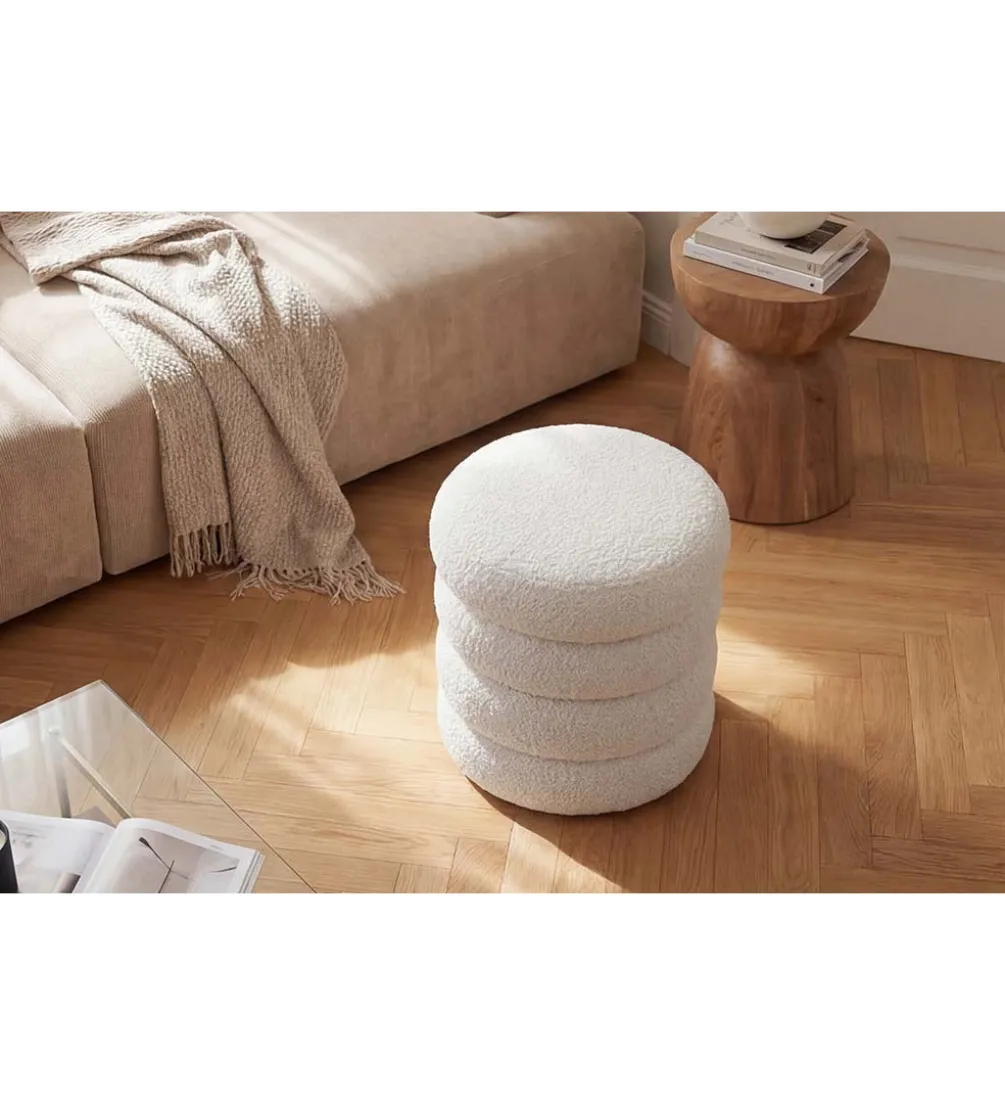 Pufa VOGUE 40 cm z schowkiem boucle biała