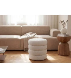 Pufa VOGUE 40 cm z schowkiem boucle biała