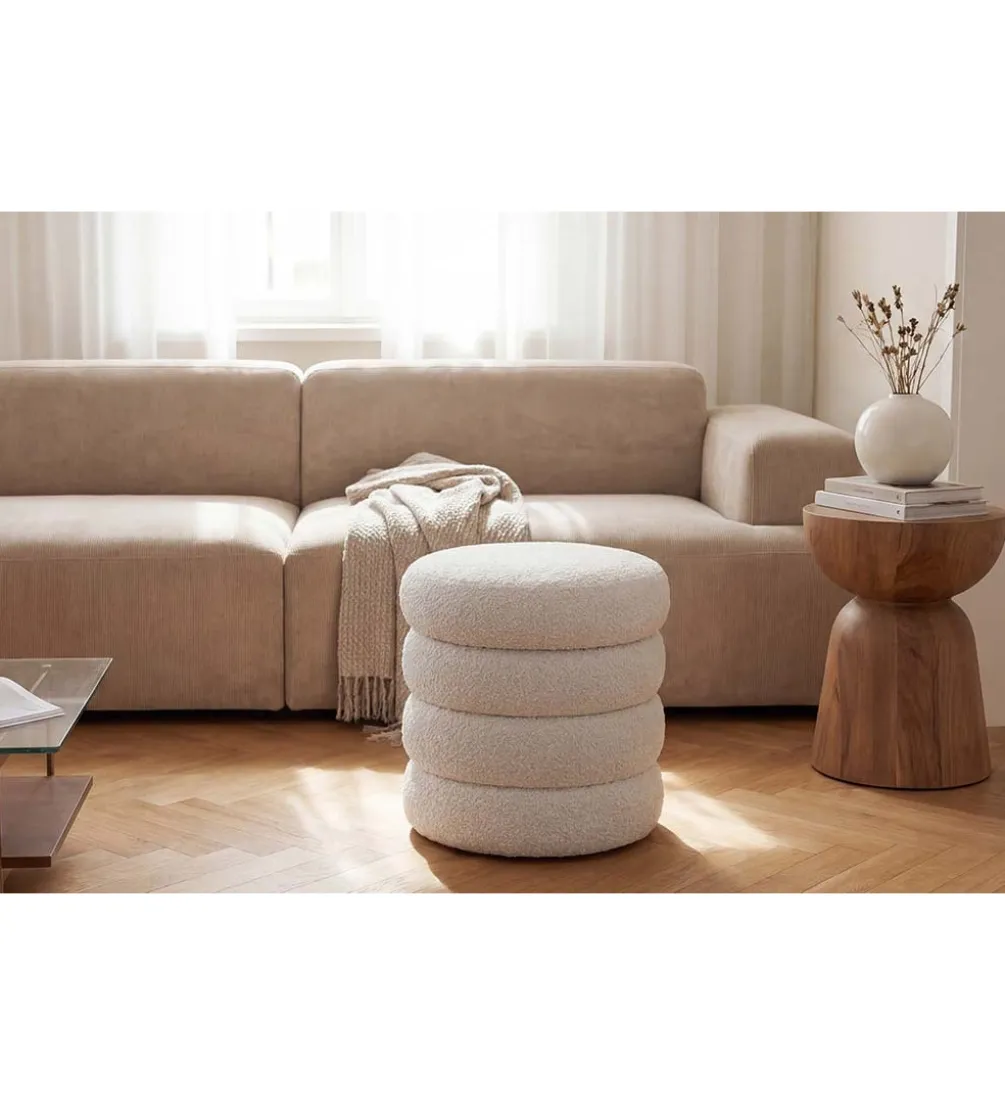 Pufa VOGUE 40 cm z schowkiem boucle biała