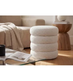 Pufa VOGUE 40 cm z schowkiem boucle biała